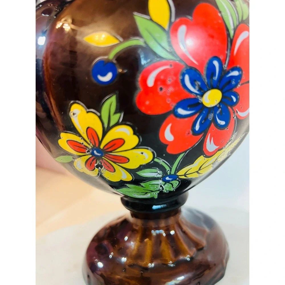 Vtg Ornate Ceramic Vase Made in Norleans‎ Italy Colorful Brown Artisan READ